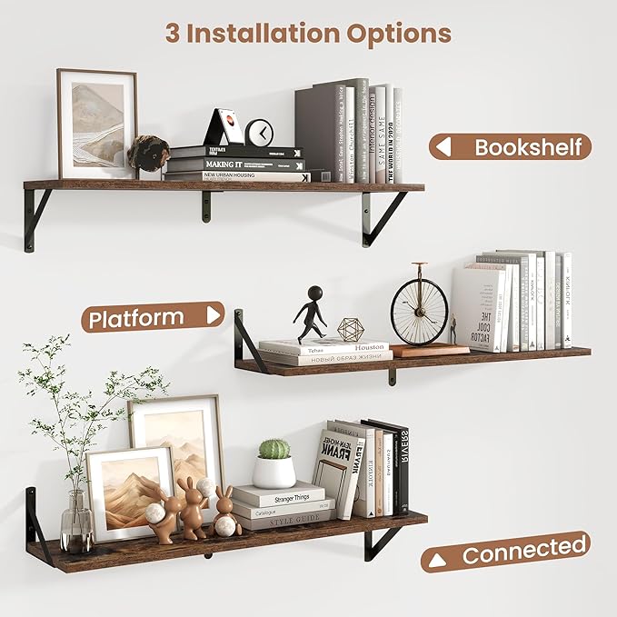 Axeman Floating Shelves for Wall 32 Inch | 31.5W x 8D Rustic Wood Floating Shelves Set of 2 | 8 Inch Deep Wall Shelves for Bathroom Kitchen Living Room | Bookshelf Display Shelves