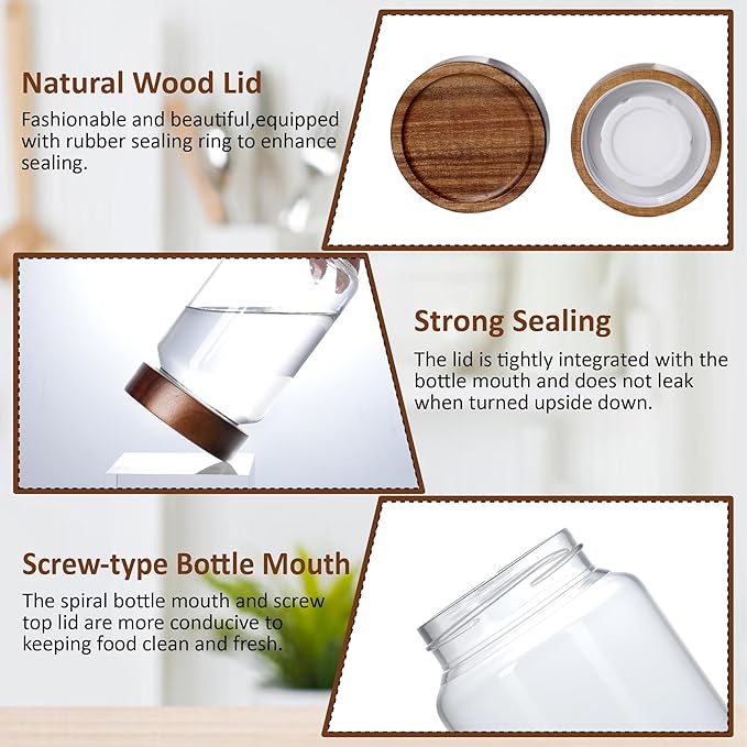 24 oz/710 ml Glass Jar with Airtight Wooden Screw Top Lid, Clear Stackable Food Storage Canister, Medium Cute Decorative Glass Container for Coffee, Candy, Cookie, Sugar, Oatmeal, Salt, Spice