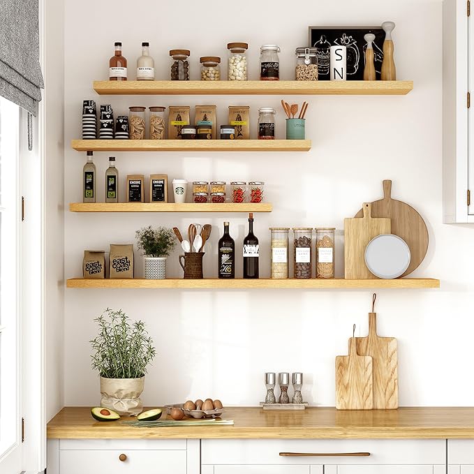 Vivelove 10" Deep Floating Shelves with Invisible Brackets, 48" Wall Shelves for Bathroom Bedroom Kitchen Living Room Laundry Room, Modern Rustic Shelves for Home Decor, 48"x10.2"x1.5", Set of 2, Oak