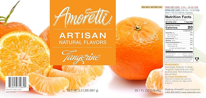 Amoretti - Natural Tangerine Artisan Flavor Paste, 8 oz, Perfect For Ice Cream, Beverages, Cakes, and more, Preservative Free, Vegan, Gluten Free, No Artificial Sweeteners, Highly Concentrated