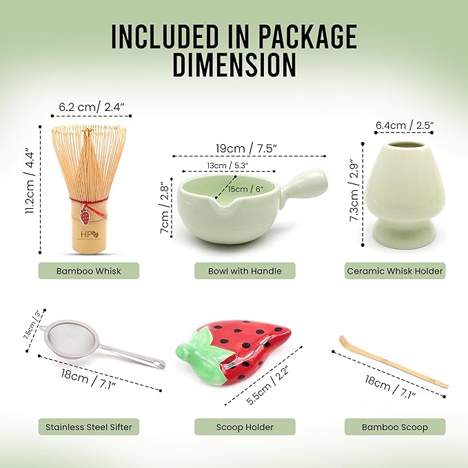 HAPPY PATH & CO Matcha Whisk Set – 6 Pcs Matcha Tea Set Includes Bamboo Whisk(Chasen) & Holder,Bowl with Spout,Sifter,Scoop & Stand | Matcha Making Kit - Perfect for Matcha Lovers(Mint Berry)