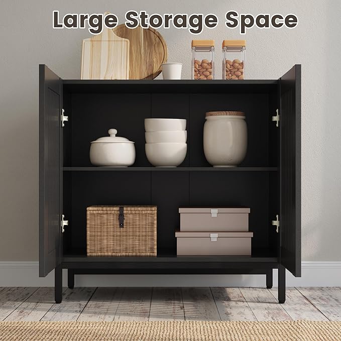 JOMEED Buffet Sideboard Cabinet with Louvered Doors & Adjustable Shelf, Wood Storage Cabinet for Kitchen, Dining Room, Living Room, Entryway Black