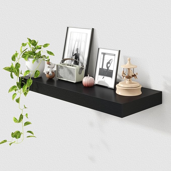 30 Inch Floating Shelves | 12 Inch Deep Black Floating Shelves | 30" W x 12" D Rustic Wood Shelves for Wall | Deep Black Shelves for Living Room Bathroom Laundry Room Kitchen
