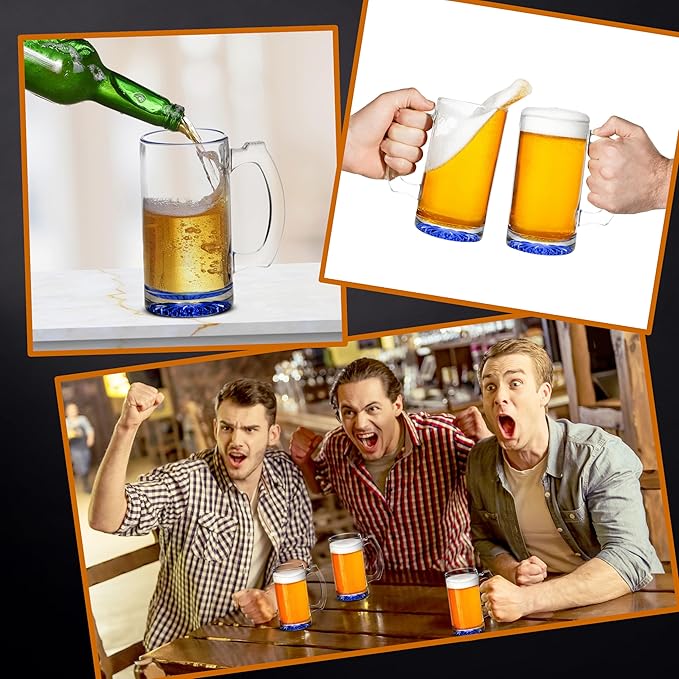 12 Libbey Beer Mugs Set, 12 oz. - Groomsmen Glassware - Blue