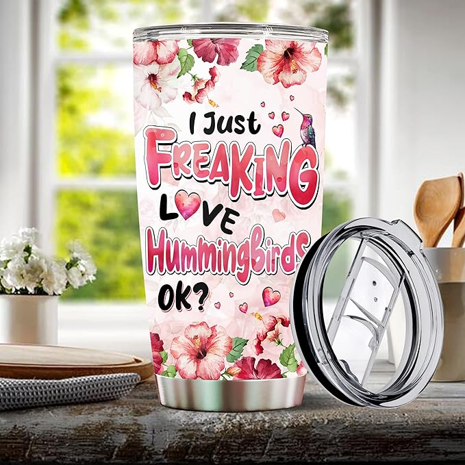 Hummingbird Tumbler 20oz Cute Animal Gift for Women, Girls Who Freaking Love Hummingbirds Lovers Perfect Birthday Christmas Valentine Wife Daughter Insulated Stainless Steel Coffee Cup with Lid