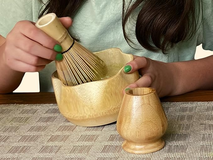 BAMBOO MATCHA WHISK SET. Ceremonial matcha kit with bowl and whisk, BAMBOO whisk holder former, powder scoop & spoon to prepare an exquisite matcha. Tea set for Christmas, Birthdays & Mom