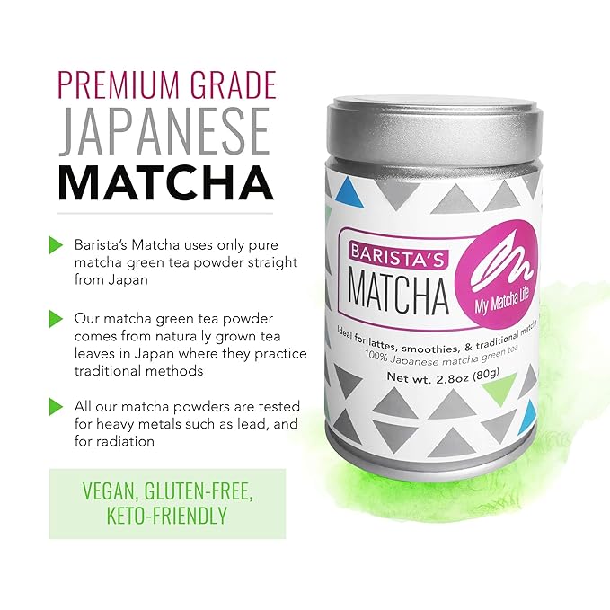 My Matcha Life (2.8oz) Barista's Premium 100% Japanese Matcha Vibrant Powder Smooth & Fresh Taste - Boost Energy, Focus, & Immune System - Vegan, Gluten Free - Lattes, Blended Drinks & Tea