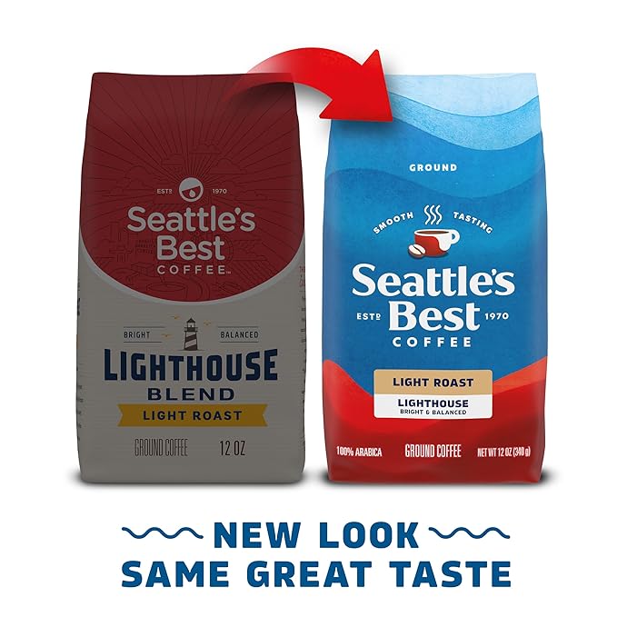 Seattle’s Best Coffee, Light Roast Ground Coffee, Lighthouse, 100% Arabica, 6 Bags (12 oz Each)