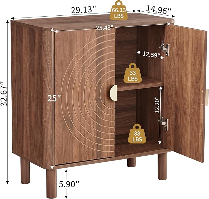 Sideboard Buffet Cabinet, Kitchen Sideboard Cabinet with 2 Doors and Adjustable Shelf, Wood Coffee Bar Console Table for Living Room, Dining Room, Hallway (Walnut)