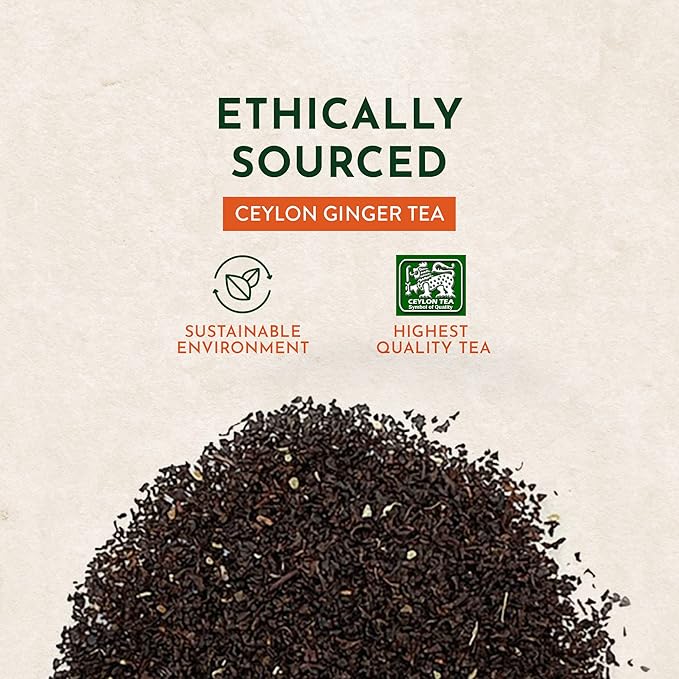 tekola Tea Co. - Ginger Tea, Premium Blend, Processed and Packed in Ceylon, Black Tea Loose Leaf with Natural Ginger Root, Robust and Flavorful Sweet and Spicy, 3 Ounces Pouch
