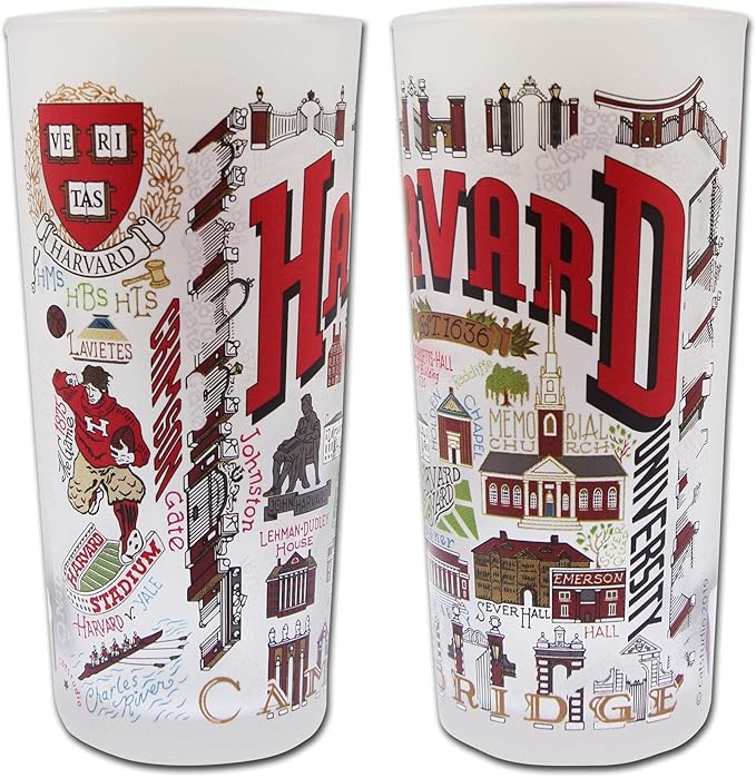 Catstudio Drinking Glass, Harvard University Glass Cup for Kitchen, 15oz Dishwasher Safe Tumbler for Harvard Alumni