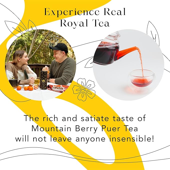MyRoyalte Mountain Berry Puerh Tea Organic - Hibiscus Loose Leaf Tea With Blueberries, Grapes, Mulberries - Pu'er Tea Gift Idea for Tea Lovers - 3 oz