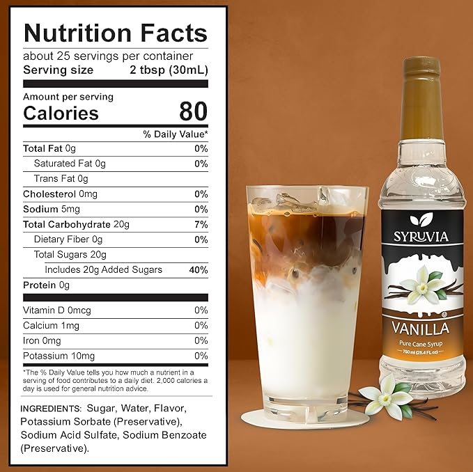 Syruvia Coffee Syrup, Vanilla Flavored Syrup for Drinks, Lattes, and Desserts – 25.4 fl oz, With Pump