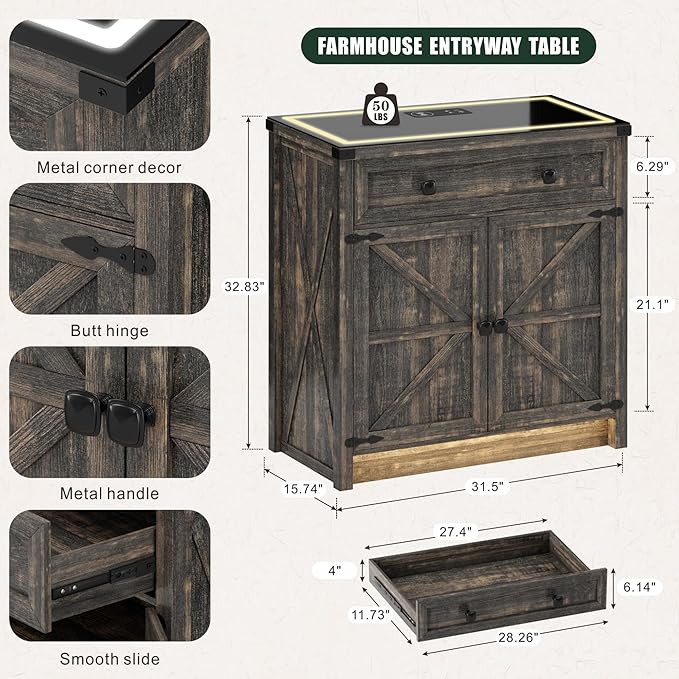 FREDEES Buffet Sideboard with Storage,Farmhouse Coffee Bar Cabinet with Drawers and Shelves,Buffet Cabinet with LED Lights for Kitchen,Living Room,Dinning,Brown