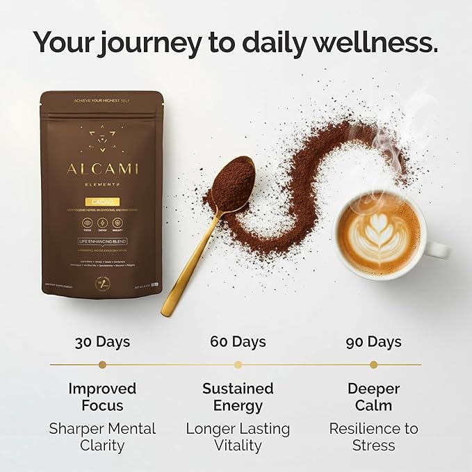 Cacao Mushroom Coffee Superfood Blend, 10X Concentrated Extract, with Lion's Mane, Reishi & Cordyceps, Energy & Focus Support, 30 Servings, Premium Supplement Powder