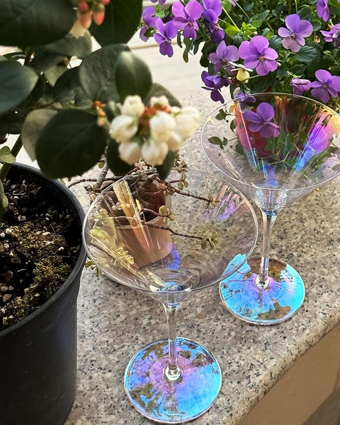 Iridescent Martini Glasses Set of 4-9 oz, Handmade Premium Crystal Cocktail Glasses, Martini, Cosmopolitan, Manhattan, Gimlet, Pisco Sour, Christmas Gifts for Men Women, Iridescent
