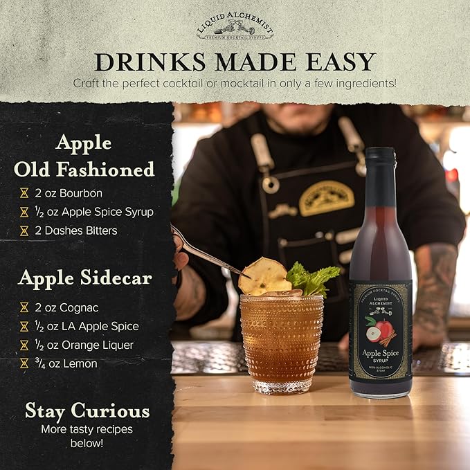 Liquid Alchemist Apple Spice Syrup for Cocktails - Real Ingredients Make our Apple Syrup for Drinks Perfect for a Fall Themed Old Fashioned Mix (25.4 oz)