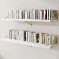 Deep Wall Shelves 55"W x 12"D Engineered Wood Floating Shelves for Wall, Sturdy Metal Bracket(Gold) Bookshelves Home Decor Storage for Living Room Bedroom Bathroom Kitchen, Set of 2, White Finish