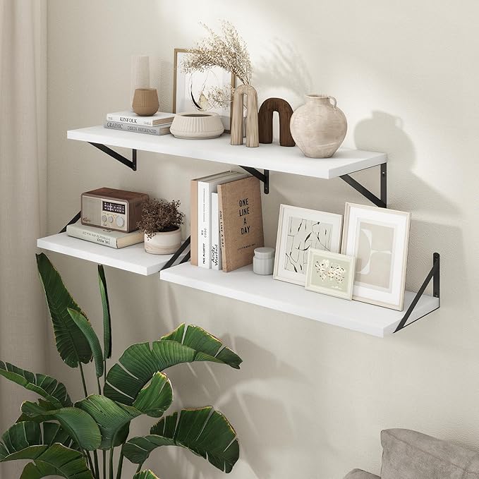 Axeman Deep Floating Shelves - 40 Inch White Floating Shelves Set of 2-12 Inch Deep Wood Wall Shelves for Living Room Bathroom Kitchen