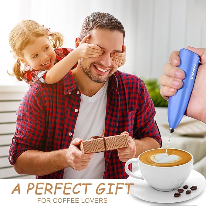 Hand Mixer Milk Frother for Coffee - Dutewo Frother Handheld Foam Maker for Lattes, Electric whisk Drink Mixer Mini Foamer for Cappuccino, Frappe, Matcha, Hot Chocolate, Blue 285C