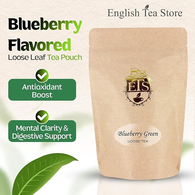 Blueberry Flavored Green Tea | Loose Leaf Gunpowder Tea - 16oz Resealable Pouch | Pekoe Grade | Fruity Sweet Aroma | Great Hot or Iced | Refreshing Berry Blend | Sri Lanka Uva Region