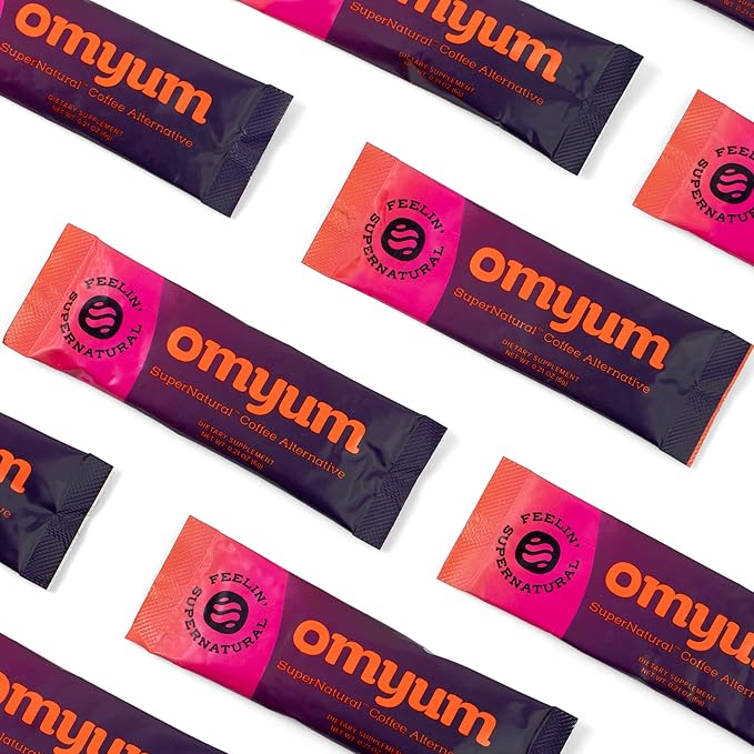 OMYUM - Premium Cacao Mushroom Coffee Alternative (30 Single-Serve Packets) Organic Blend with Lion’s Mane, Reishi, Cordyceps, Ashwagandha, Maca & L-Theanine for Calm, Focused Energy - Low Caffeine