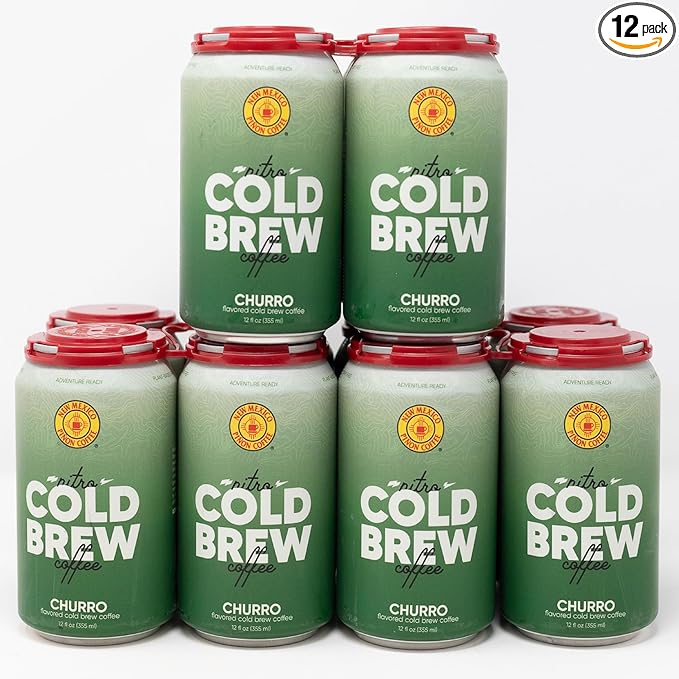 New Mexico Piñon Nitro Cold Brew Coffee Drinks - Smooth Cinnamon Kick, High Energy Nitrogen Infused Churro Black Coffee Cans 12oz - Natural Flavor Zero Sugar & Dairy Free - 12 Pack