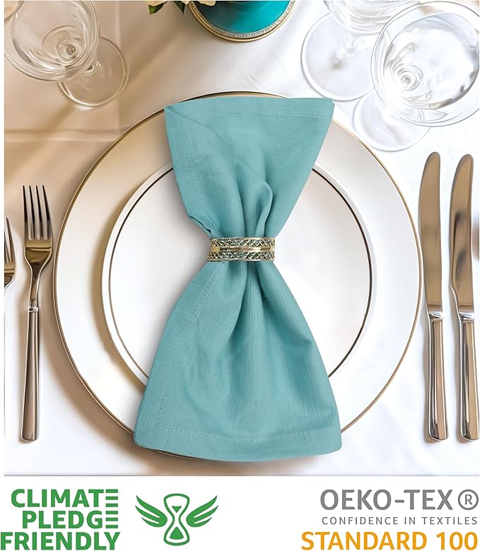 Urban Villa Easter Dinner Napkins Solid Slub Set of 6 Aqua Color Dinner Napkins Over Sized 20X20 in Cloth Napkins Cotton Cloth Napkins Premium Quality with Mitered Corners Ultra Soft DinnerNapkins