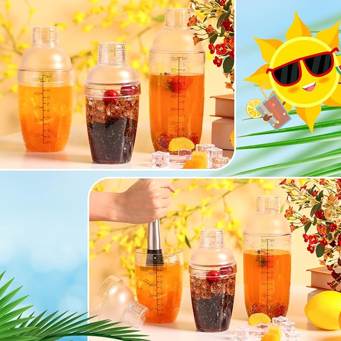 Lallisa 12 Pcs Plastic Cocktail Shaker Drink Mixer with Scales and Strainer Top Clear Shaker Cup with Measurement Plastic Bar Mixing Tool for Tea Coffee Bubble Tea Milk(350 Cc/ 12 oz)