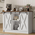 4 EVER WINNER Coffee Bar Cabinet with Sliding Barn Doors, 42”Farmhouse Buffet Cabinet with Storage for Kitchen, Coffee Bar with Adjustable Shelf for Dining Room, White