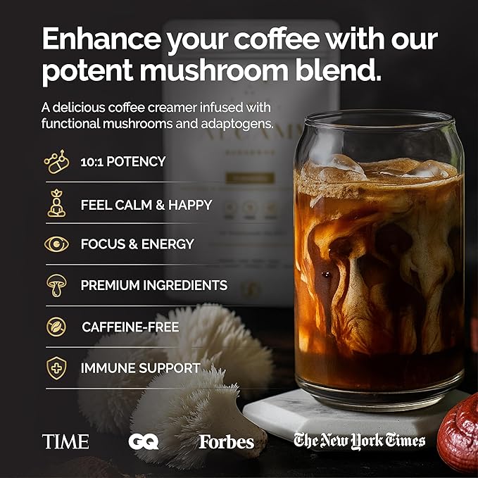 Mushroom Coffee Creamer Superfood Blend, 10X Concentrated Extract with Lion’s Mane, Reishi & Cordyceps, Energy & Focus Support, Premium Supplement Powder, 30 Servings