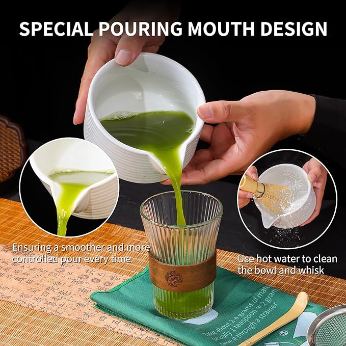 Matcha Whisk Set, Matcha Whisk and Holder, Stainless Sifter & Bamboo Scoop, Towel, 7 PCS Matcha Starter Kit for Matcha Lovers, White