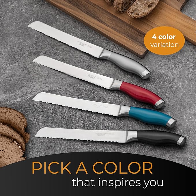 Orblue Serrated Bread Knife with Upgraded Stainless Steel Razor Sharp Wavy Edge Width - Bread Cutter Ideal for Slicing Homemade Bagels, Cake (8-Inch Blade with 5-Inch Handle)