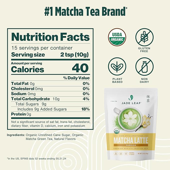 Organic Cafe Style Sweetened Matcha Latte Mix - Vanilla