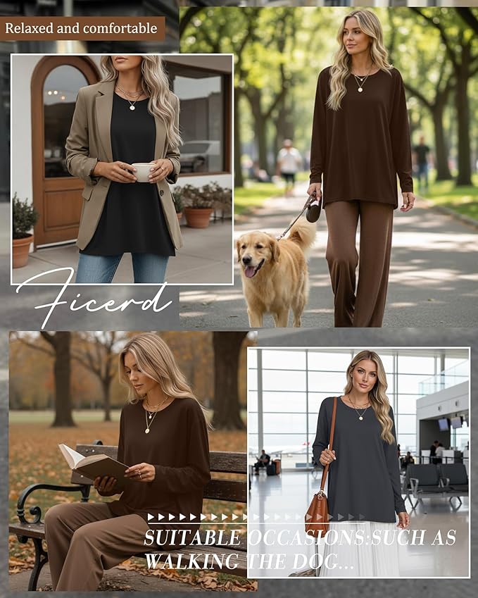 Ficerd 3 Pack Women's Oversized Long Sleeve Shirts Cotton Gym Round Neck Tops Loose Fit Casual Workout Baggy Fall Basic Tee