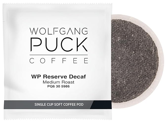Wolfgang Puck Coffee, Decaf Chefs Reserve, 9.5 Gram Soft Pods, 18 Count (Pack of 6)