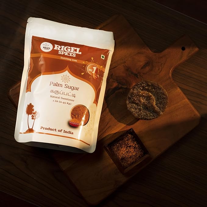 Rigel Spices | Pure Bliss of 1 Lb of Palmyra Palm Jaggery | Palm Sugar: Naturally Crafted, Unbleached, and Chemical-Free Sweetness