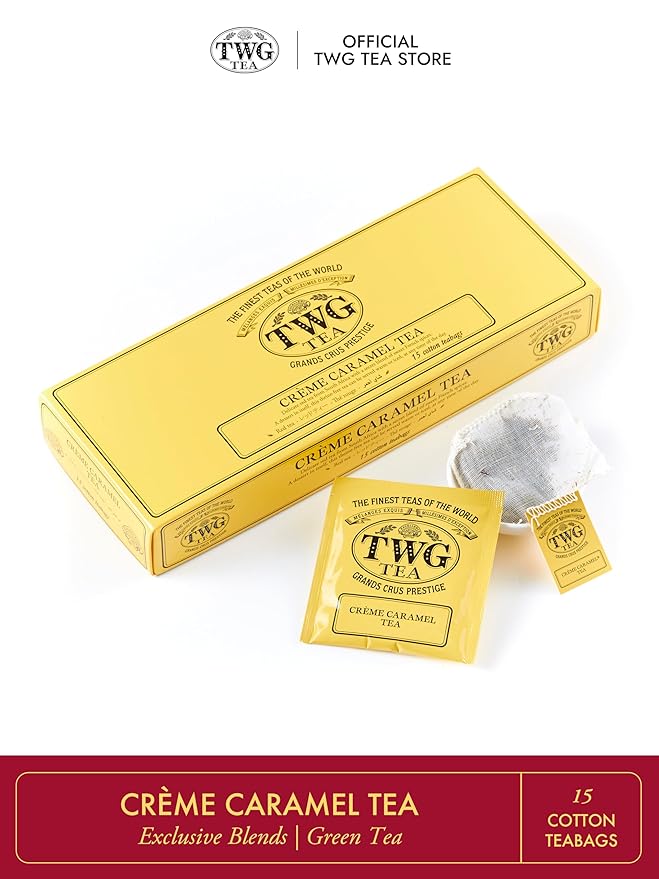 TWG Tea | Crème Caramel Tea | Rooibos Tea | Caramel & Theine-Free | 15 Hand Sewn Cotton Teabags | Gift Set