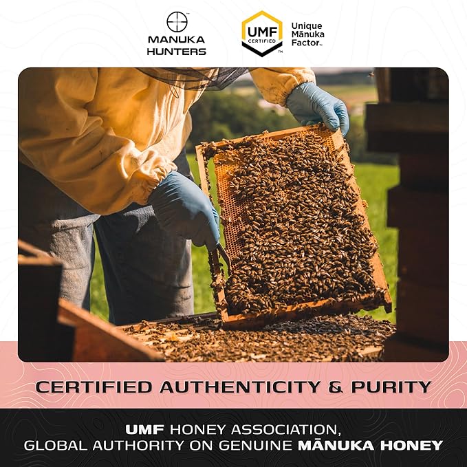 Manuka Hunters UMF 20+/MGO 830+ Certified New Zealand Manuka Honey - 100% Pure Natural Sweetener - Gluten, Dairy Free - Ideal for Tea, Coffee, Smoothies, and Baking - Sustainable - 4.4oz/125g/85ml Jar