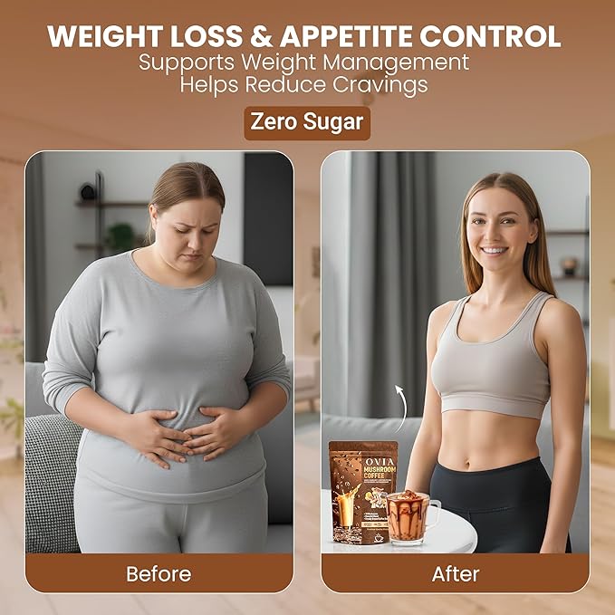 OVIA Natural 10 Mushroom Coffee with 3500mg for Weight Management, Focus & Gut Health - Daily Dose Ten Mushroom Coffee for Clean Energy - Low Caffeine Adaptogenic Instant Coffee with Lion’s Mane,Chaga