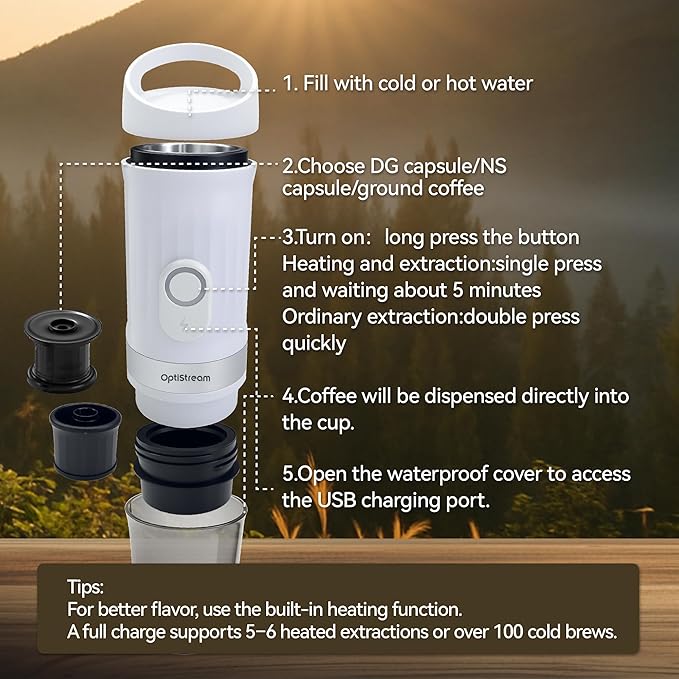 Portable Electric Espresso Machine, Travel Coffee Maker for Camping, Car Coffee Maker Self-Heating with USB-C, With Ground Coffee & NS Capsule for RV, Hiking, Office (Black)