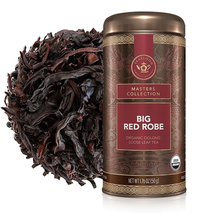 Teabloom USDA Organic Big Red Robe Oolong Loose Leaf Tea, Full-bodied Velvety Smooth Texture with Floral and Fruity Notes, 1.76 oz/50 g Canister Makes 35-50 Cups
