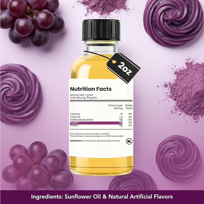 Dolce Flav Grape Extract – 2 Ounce Oil-Soluble Kosher, Sugar-Free, Concentrated Fruit Flavor for Candy, Chocolates & Desserts, Includes Measured Dropper