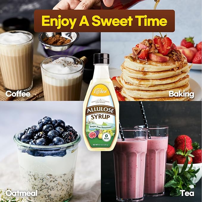 Your Kitchen Allulose Syrup 18.7 Fl Oz, Zero Calorie Sweetener, Keto Diet, Vegan Friendly Allulose Sweetener, Non GMO, Non Erythritol, Zero Net Carbs Liquid Sweetener for Baking, Drinks
