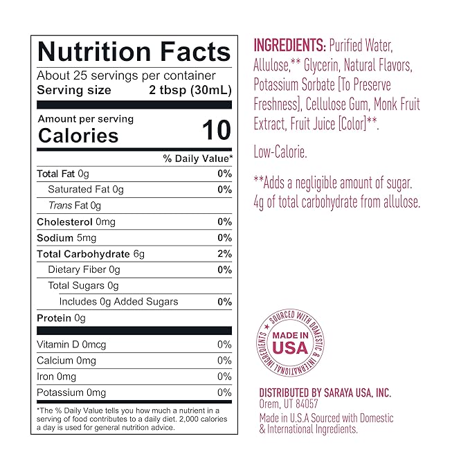 Lakanto Simple Flavoring Syrup - Monk Fruit Sweetener with Allulose, Perfect for Coffee, Tea, Cocktails, Snow Cones, Sodas, Other Drinks, Keto, Vegan (Raspberry - 25.4 fl oz)