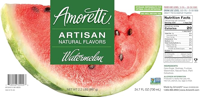 Amoretti - Natural Watermelon Artisan Flavor Paste, 2.2 lbs, Perfect For Ice Cream, Beverages, Cakes, and more, Preservative Free, Vegan, Gluten Free, No Artificial Sweeteners, Highly Concentrated