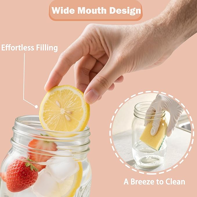 Mason Jar Pitcher 64 Oz Glass Pitcher With Pour Spout Lids Wide Mouth Airtight & Leakproof Water Pitcher 2 Quart Glass Carafe For Iced Tea, Cold Brew Coffee, Beverage, Lemonade, Juice, Milk - 2 Set