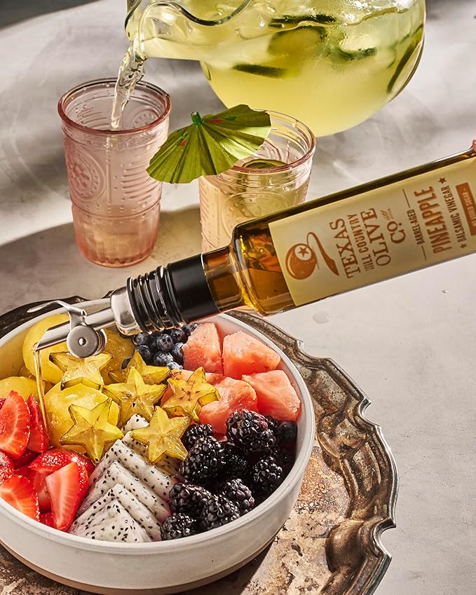 Pineapple Balsamic Vinegar - Gourmet Barrel Aged Infused Balsamic Vinegar - Great for Dressing Dipping Glazing - No Artificial Flavors or Added Sugar - Made in Texas (8.5 oz, 2 Pack)