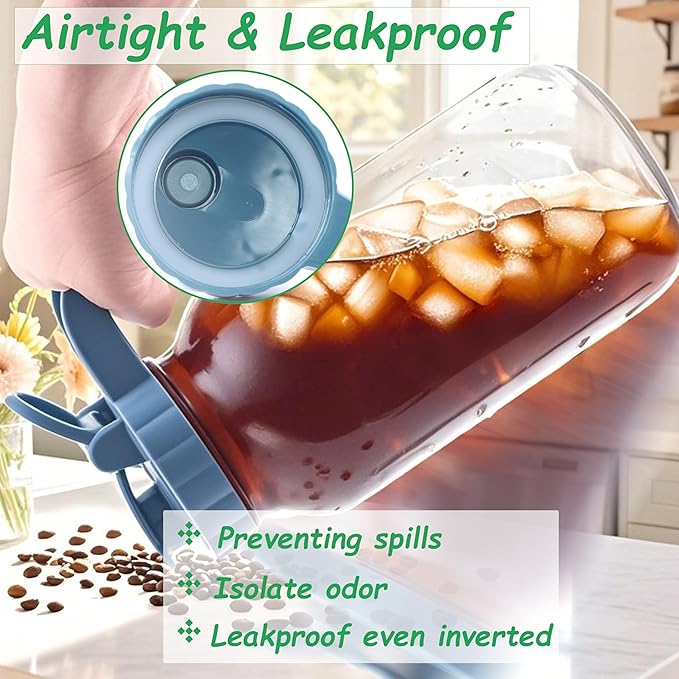 Mason Jar Pitcher With Stainless Steel Filter 64 OZ Wide Mouth Cold Brew Coffee Maker 2 Quart Glass water pitcher with lid Half Gallon Cold hot Tea maker For Lemonade Milk Juice Refrigerator