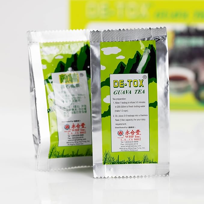 Wing Hop Fung De-Tox Guava Tea Fresh Sealed Premium Natural Guava Fruit and Leaves Individually Wrapped 90+4 Tea Bags
